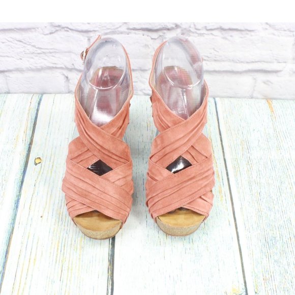 Cordani Pink Coral Strappy Leather Buckle Cork Sole Pump Sandals Size 7 - Picture 5 of 9
